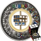 2 Unzen Silbermünze Tuvalu - 50 Jahre Rubik's Cube 2024 - Antik Finish - coloriert