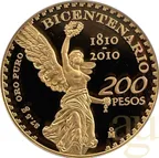 200 Pesos Goldmünze Mexiko Bicentenario 2010 - polierte Platte