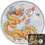 1 Unze Silbermünze Australien Lunar III Drache 2024 ANA Special gold coloriert - Coincard