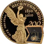 200 Pesos Goldmünze Mexiko Bicentenario 2010 - polierte Platte