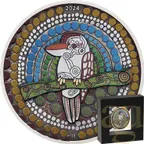 2 Unzen Silbermünze Australien Kookaburra Kaa Kaa 2024 Antik Finish - coloriert