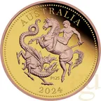 The Perth Mint 125 Jahre Australian Five Sovereign 2024 Goldmünze teilvergoldet - polierte Platte