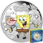 1 Unze Silbermünze Tuvalu SpongeBob & Gary 2024 coloriert - polierte Platte