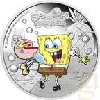 1 Unze Silbermünze Tuvalu SpongeBob & Gary 2024 coloriert - polierte Platte
