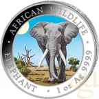 1 Unze Silbermünze Somalia Elefant 2025 - coloriert