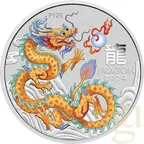 1 Unze Silbermünze Australien Lunar III Drache 2024 orange coloriert