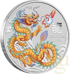 1 Unze Silbermünze Australien Lunar III Drache 2024 orange coloriert