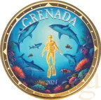 1 Unze Goldmünze EC8 Grenada - Shark Diver 2024 - coloriert