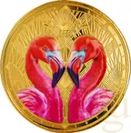 1 Unze Goldmünze EC8 St. Lucia - Flamingos 2024 - coloriert