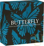 2 Unzen Silbermünze Australien Butterfly 2026 Antik Finish - coloriert