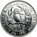 10 Unzen Silbermünze Australien Kookaburra 1991 polierte Platte