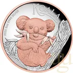 5 Unzen Silbermünze Australien Koala 2026 - High Relief - polierte Platte - rosè vergoldet