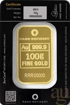 100 Gramm Goldbarren Rand Refinery - Elefant