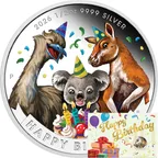 1/2 Unze Silbermünze Australien Happy Birthday 2026 - polierte Platte - coloriert - Coincard