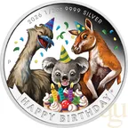1/2 Unze Silbermünze Australien Happy Birthday 2026 - polierte Platte - coloriert - Coincard
