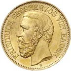 10 Mark Goldmünze Friedrich Grossherzog von Baden J188 (1890-1901)