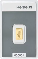 1 Gramm Goldbarren Heraeus
