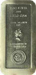 1 Kilogramm Silber Cook Islands Münzbarren geprägt