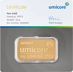 50 Gramm Goldbarren Umicore