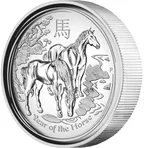 1 Unze Silbermünze Australien Lunar II Pferd 2014 polierte Platte - high Relief