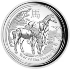 1 Unze Silbermünze Australien Lunar II Pferd 2014 polierte Platte - high Relief