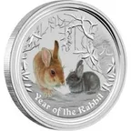 1/2 Unze Silbermünze Australien Lunar II Hase 2011 - coloriert