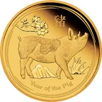 1/10 Unze Goldmünze Australien Lunar II Schwein 2019 - polierte Platte