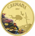 1 Unze Goldmünze EC8 Grenada - Diving Paradise 2018 - coloriert