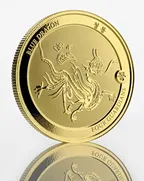 1 Unze Goldmünze Republic of Tschad Four Guardians - Blue Dragon Hybrid Coin 2018