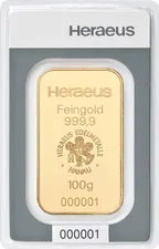 100 Gramm Goldbarren Heraeus