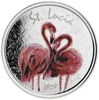 1 Unze Silbermünze EC8 St.Lucia - Flamingo 2018 coloriert