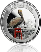 1 Unze Silbermünze EC8 St. Kitts & Nevis - Pelikan 2019 - coloriert