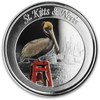 1 Unze Silbermünze EC8 St. Kitts & Nevis - Pelikan 2019 - coloriert