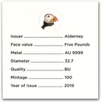 1 Unze Goldmünze Alderney Puffin Papageitaucher 2019