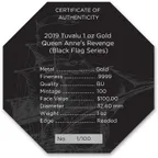 1 Unze Goldmünze Tuvalu - Black Flag - Piratenschiff Queen Anne's Revenge 2019