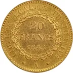 20 Francs Goldmünze Genius - stehender Engel