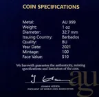1 Unze Goldmünze Barbados Seepferdchen 2021