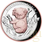 5 Unzen Silbermünze Australien Koala 2021 - High Relief - polierte Platte - rosè vergoldet