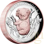 5 Unzen Silbermünze Australien Koala 2021 - High Relief - polierte Platte - rosè vergoldet