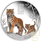 1 Unze Silbermünze Australien Lunar III Tiger 2022 - polierte platte - coloriert