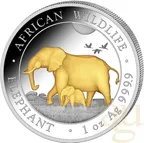 1 Unze Silbermünze Somalia Elefant 2022 - teilvergoldet