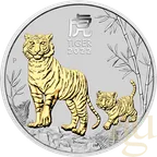 1 Unze Silbermünze Australien Lunar III Tiger 2022 teilvergoldet