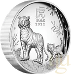 1 Unze Silbermünze Australien Lunar III Tiger 2022 - polierte platte - High Relief