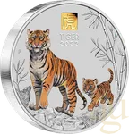 1 Kilogramm Silbermünze Australien Lunar III Tiger 2022 - coloriert mit 1g Gold Privy Mark
