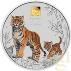 1 Kilogramm Silbermünze Australien Lunar III Tiger 2022 - coloriert mit 1g Gold Privy Mark
