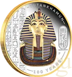 2 Unzen Silbermünze Tutankhamun Discovery 100 Year Anniversary proof - teilvergoldet - coloriert