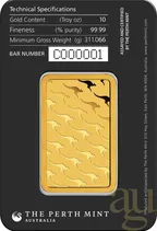 10 Unzen Goldbarren Perth Mint - Känguru