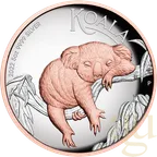 5 Unzen Silbermünze Australien Koala 2022 - High Relief - polierte Platte - rosè vergoldet