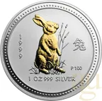 1 Unze Silbermünze Australien Lunar I Hase 1999 teilvergoldet
