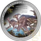 1 Unze Silbermünze Prehistoric Life - Parasaurolophus 2022 coloriert
